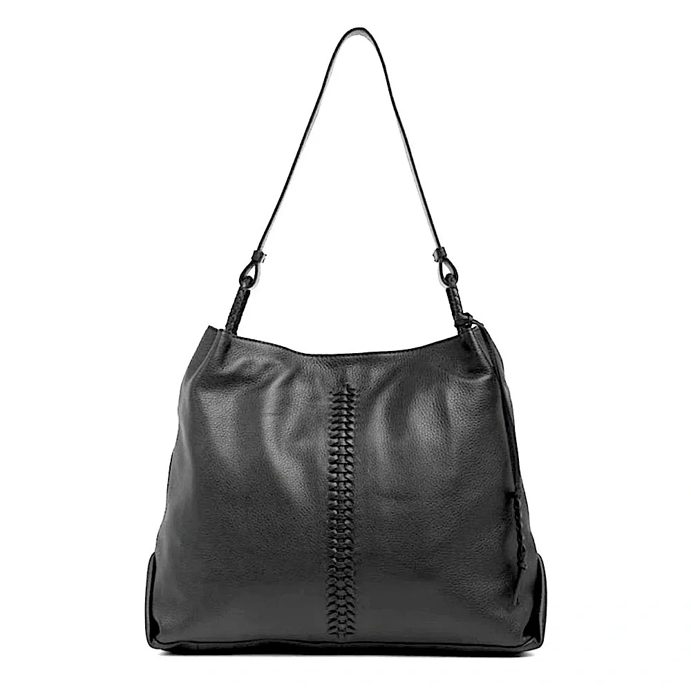 VINCE CAMUTO Maxi Black Leather Hobo Shoulder Bag 14” x 12”